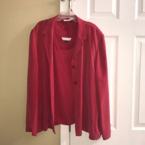Silk Three Piece Red Skirt Suit